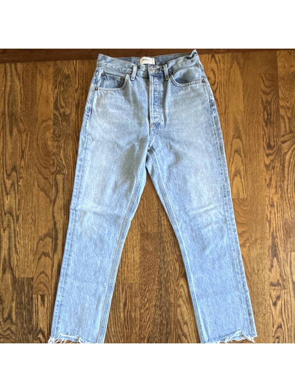 AGOLDE Light Blue Straight Leg Denim Jeans 25 High Waisted Raw Hem Crop